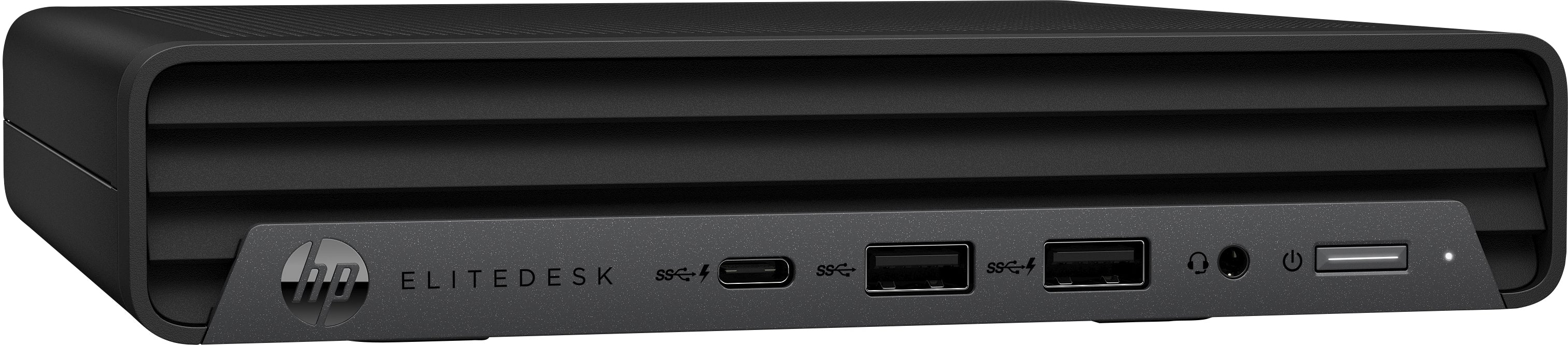 Vista angolata del Mini PC HP EliteDesk 800 G6 con porte USB e Type-C, soluzione compatta per ambienti di lavoro moderni. Vista angolata del Mini PC HP EliteDesk 800 G6 con porte USB e Type-C, soluzione compatta per ambienti di lavoro moderni.